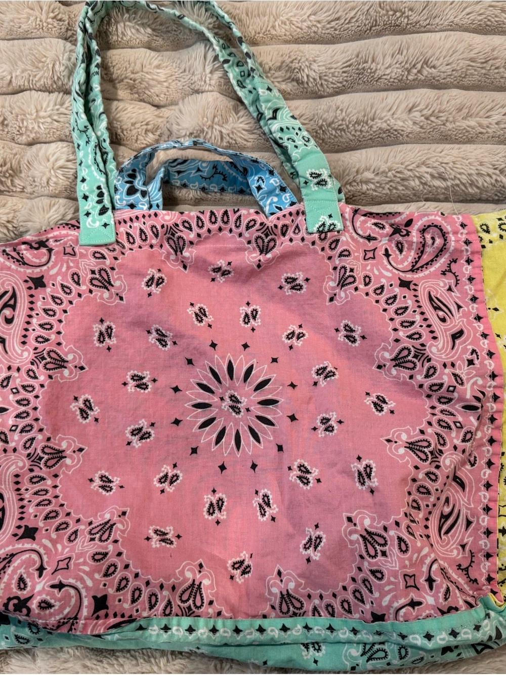 Call it By Your Name Patchwork Bandana Tote Bag in Pink / Reversible